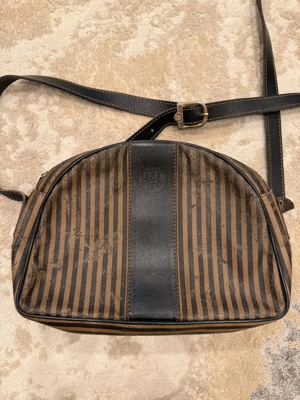 Vintage Fendi Brown and Black Striped Messenger Crossbody - Picture 2 of 14